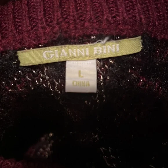 Gianni Bini Burgundy Gold Metallic Fuzzy Knit - Picture 5 of 5